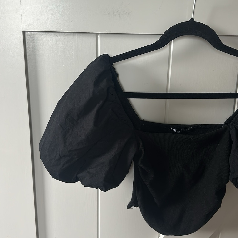 Zara Puff Sleeve Black crop top - Picture 6 of 11